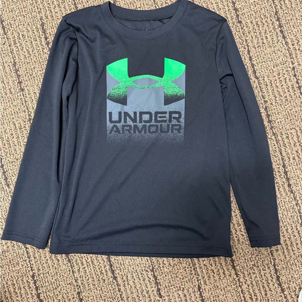 Under Armour Kids Long Sleeve Tee - Black with Green Logo